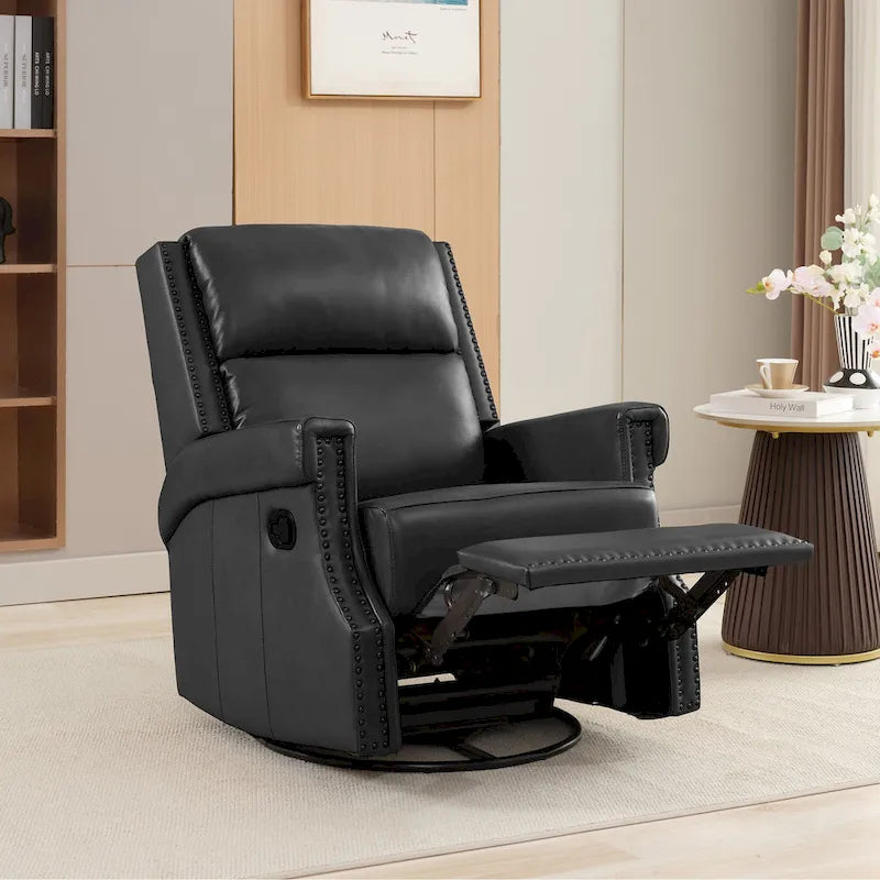 Fauteuil inclinable pivotant en cuir véritable avec accents cloutés 360 degrés Bordeaux Noir Chameau Bleu