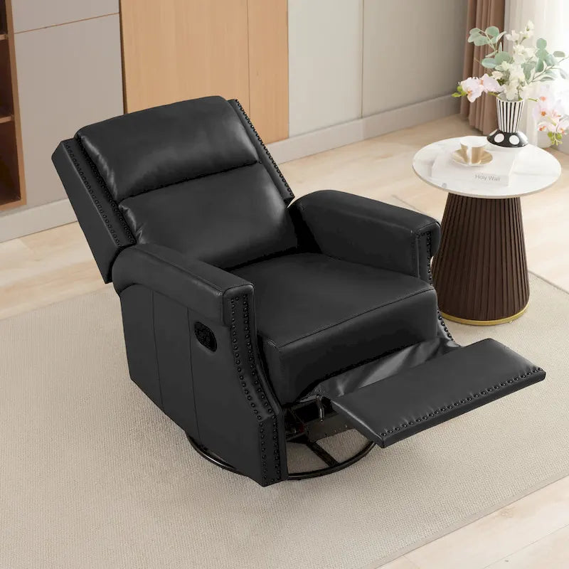 Fauteuil inclinable pivotant en cuir véritable avec accents cloutés 360 degrés Bordeaux Noir Chameau Bleu