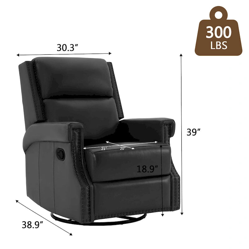 Fauteuil inclinable pivotant en cuir véritable avec accents cloutés 360 degrés Bordeaux Noir Chameau Bleu
