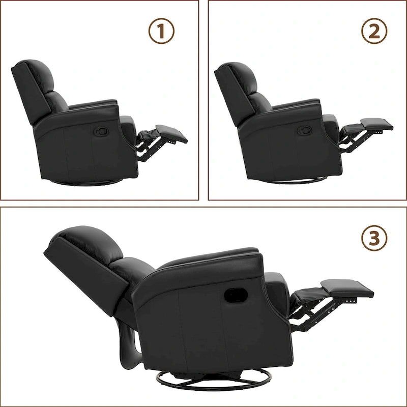 Fauteuil inclinable pivotant en cuir véritable avec accents cloutés 360 degrés Bordeaux Noir Chameau Bleu