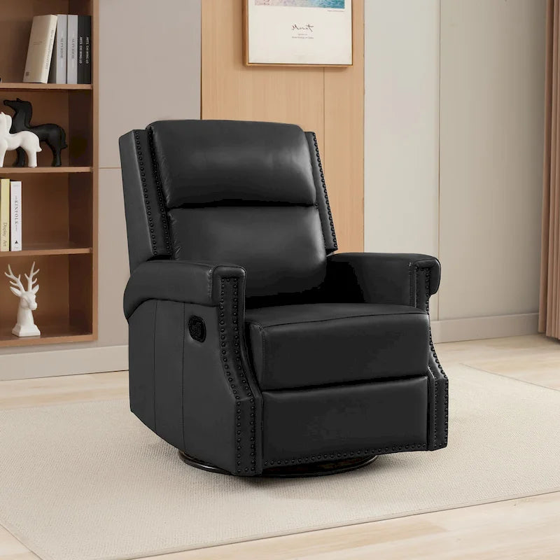 Fauteuil inclinable pivotant en cuir véritable avec accents cloutés 360 degrés Bordeaux Noir Chameau Bleu