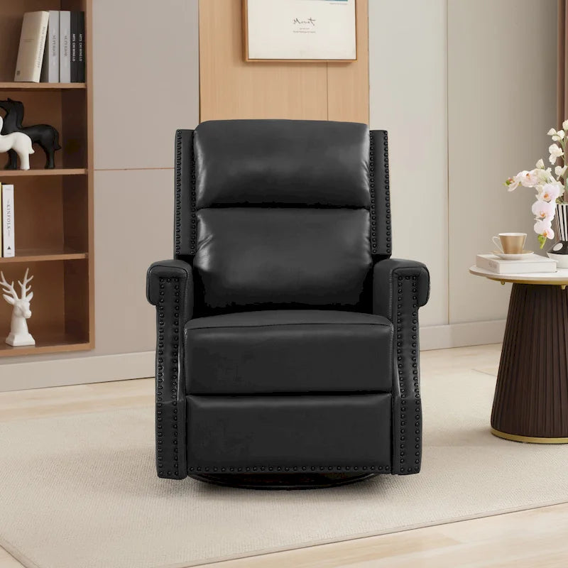 Fauteuil inclinable pivotant en cuir véritable avec accents cloutés 360 degrés Bordeaux Noir Chameau Bleu