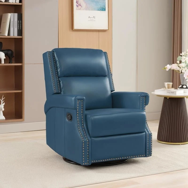 Fauteuil inclinable pivotant en cuir véritable avec accents cloutés 360 degrés Bordeaux Noir Chameau Bleu