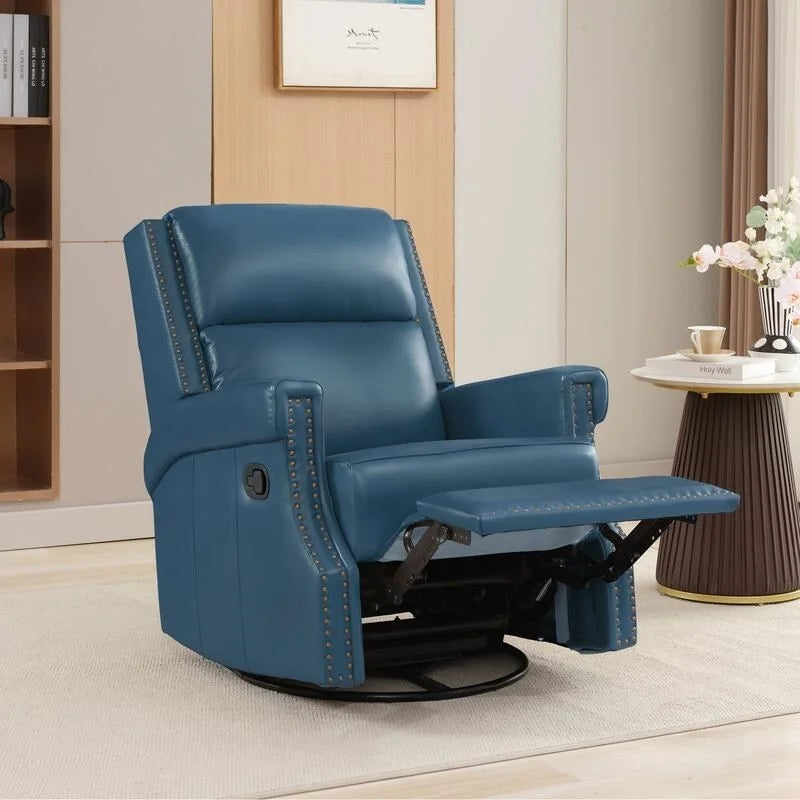 Fauteuil inclinable pivotant en cuir véritable avec accents cloutés 360 degrés Bordeaux Noir Chameau Bleu