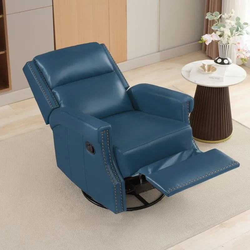 Fauteuil inclinable pivotant en cuir véritable avec accents cloutés 360 degrés Bordeaux Noir Chameau Bleu