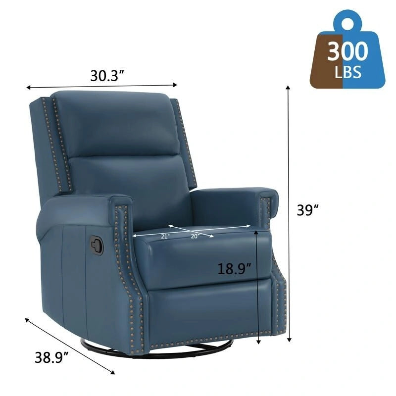 Fauteuil inclinable pivotant en cuir véritable avec accents cloutés 360 degrés Bordeaux Noir Chameau Bleu