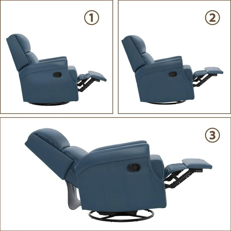 Fauteuil inclinable pivotant en cuir véritable avec accents cloutés 360 degrés Bordeaux Noir Chameau Bleu