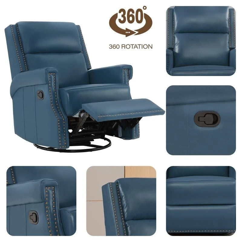 Fauteuil inclinable pivotant en cuir véritable avec accents cloutés 360 degrés Bordeaux Noir Chameau Bleu