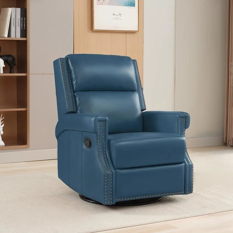 Fauteuil inclinable pivotant en cuir véritable avec accents cloutés 360 degrés Bordeaux Noir Chameau Bleu