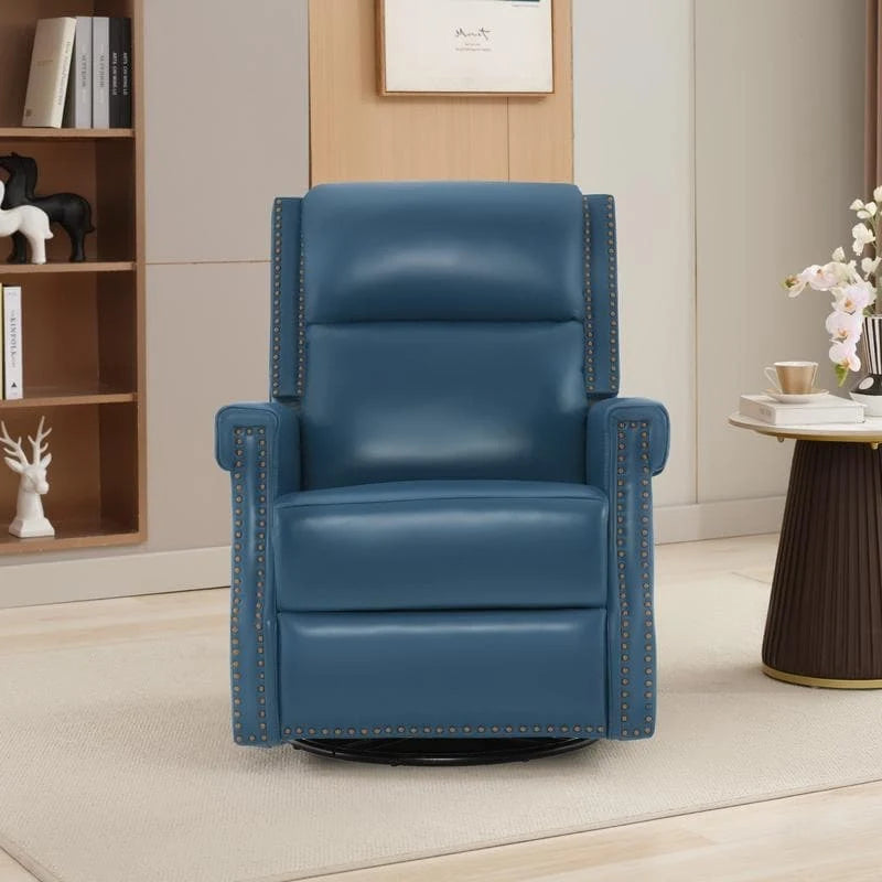 Fauteuil inclinable pivotant en cuir véritable avec accents cloutés 360 degrés Bordeaux Noir Chameau Bleu