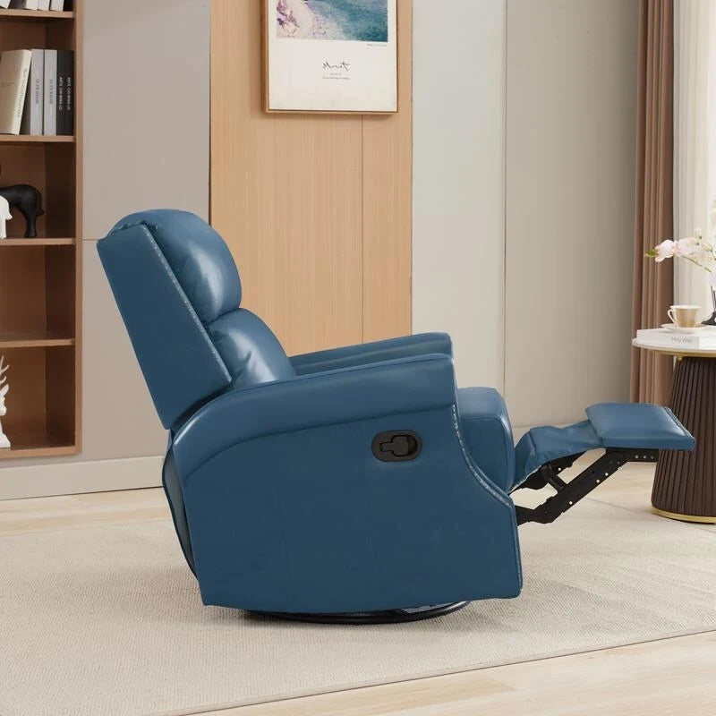 Fauteuil inclinable pivotant en cuir véritable avec accents cloutés 360 degrés Bordeaux Noir Chameau Bleu