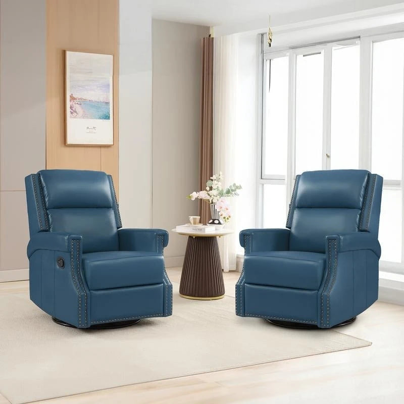 Fauteuil inclinable pivotant en cuir véritable avec accents cloutés 360 degrés Bordeaux Noir Chameau Bleu