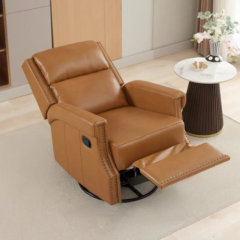 Fauteuil inclinable pivotant en cuir véritable avec accents cloutés 360 degrés Bordeaux Noir Chameau Bleu