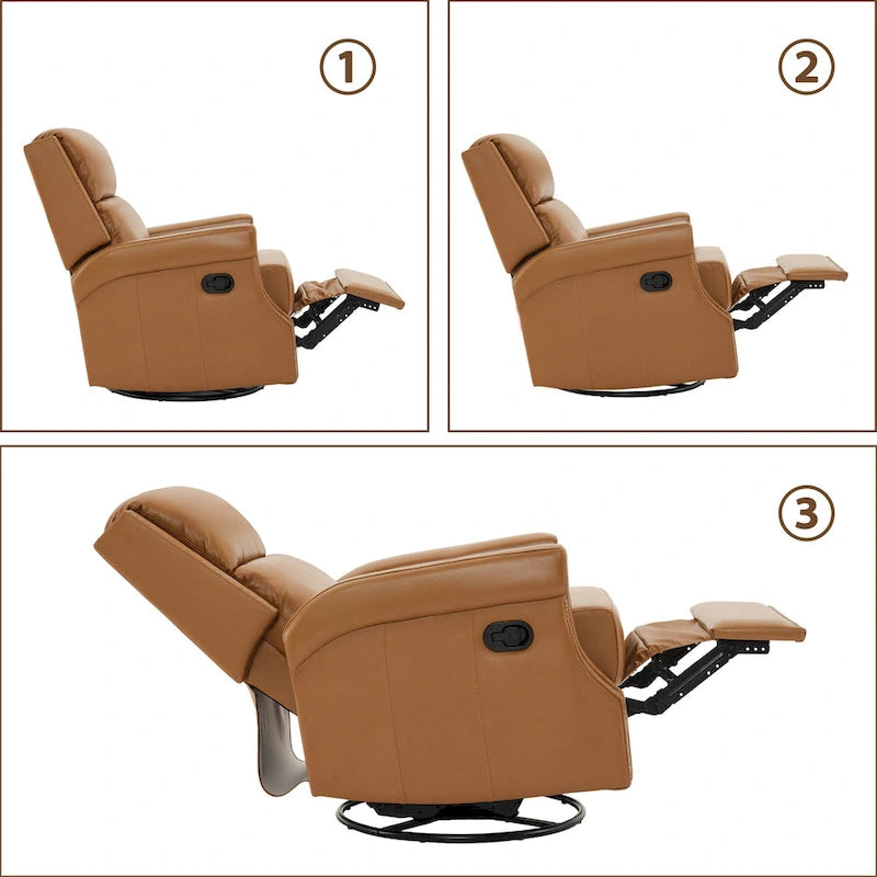 Fauteuil inclinable pivotant en cuir véritable avec accents cloutés 360 degrés Bordeaux Noir Chameau Bleu