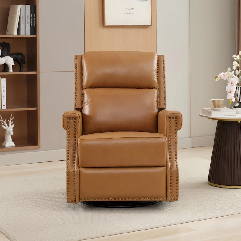 Fauteuil inclinable pivotant en cuir véritable avec accents cloutés 360 degrés Bordeaux Noir Chameau Bleu