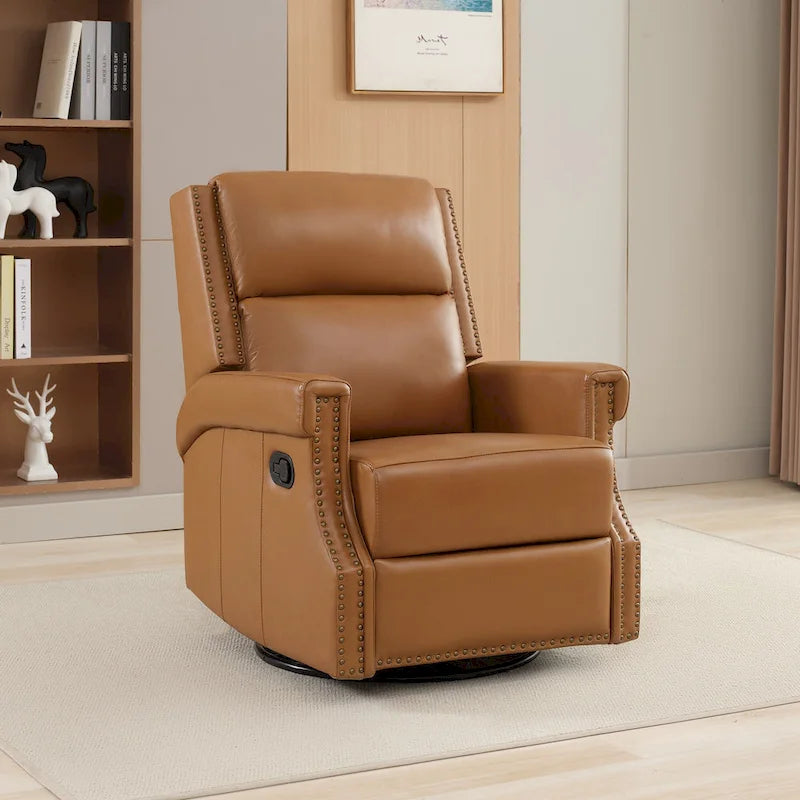 Fauteuil inclinable pivotant en cuir véritable avec accents cloutés 360 degrés Bordeaux Noir Chameau Bleu