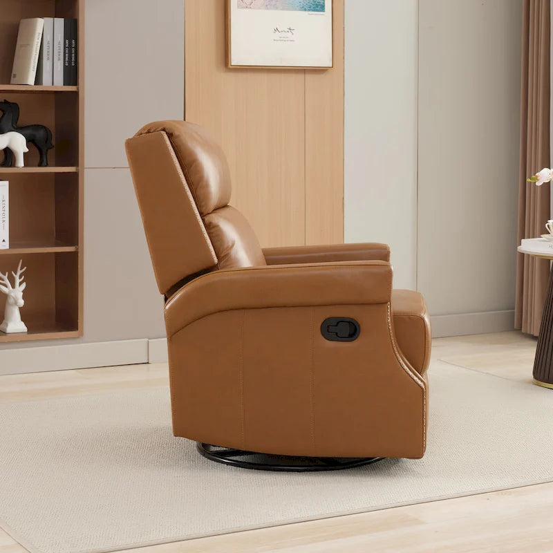 Fauteuil inclinable pivotant en cuir véritable avec accents cloutés 360 degrés Bordeaux Noir Chameau Bleu