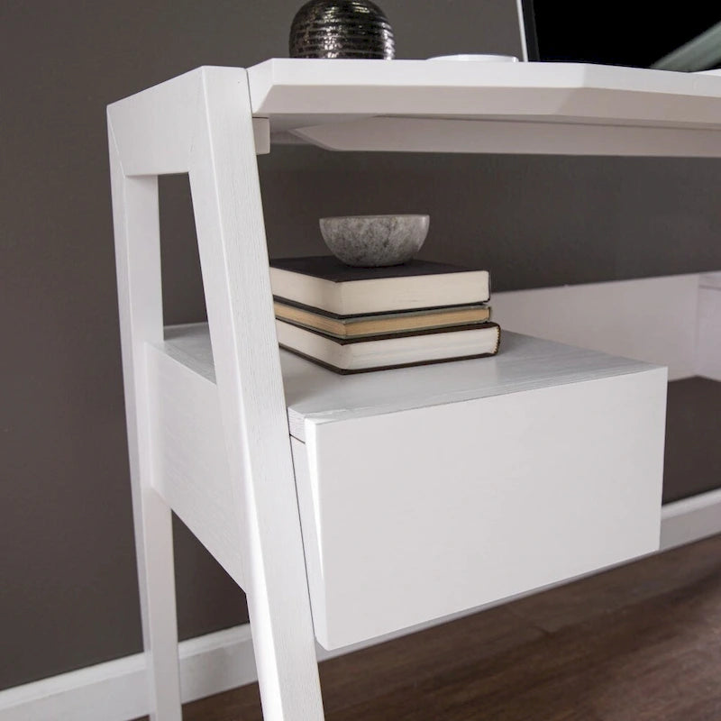Bureau d'écriture blanc moderne du milieu du siècle avec tiroirs de rangement à fermeture douce