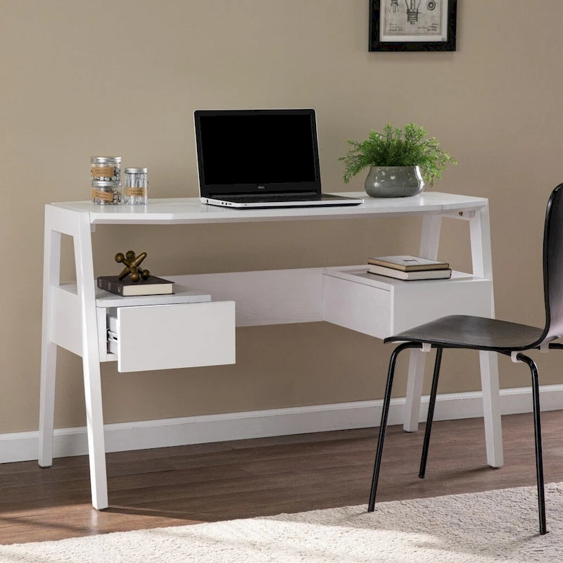 Bureau d'écriture blanc moderne du milieu du siècle avec tiroirs de rangement à fermeture douce