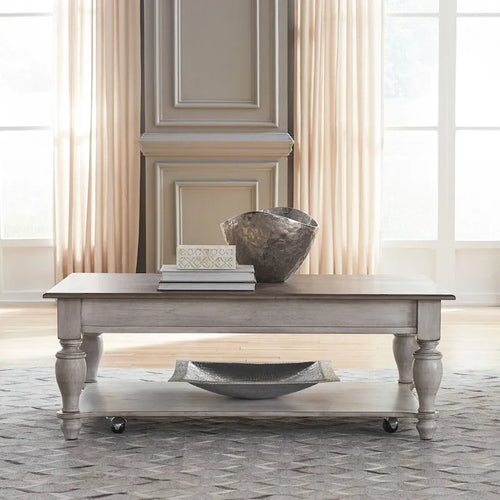 Ocean Isle Antique White & Weathered Pine Rectangular Cocktail Table