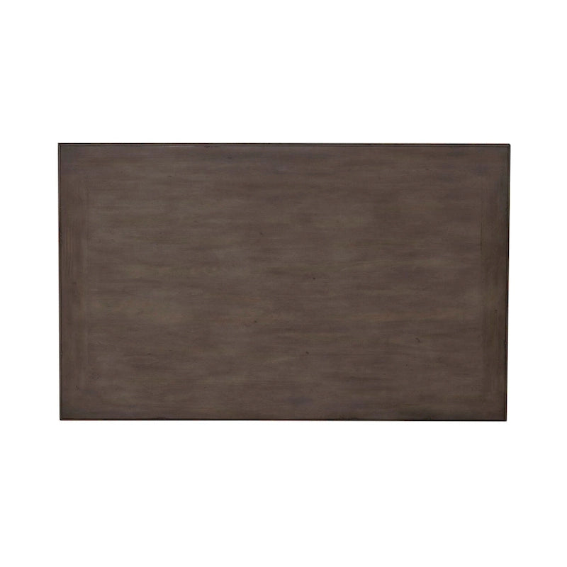 Table basse rectangulaire en pin vieilli blanc antique avec pieds tournés et roulettes