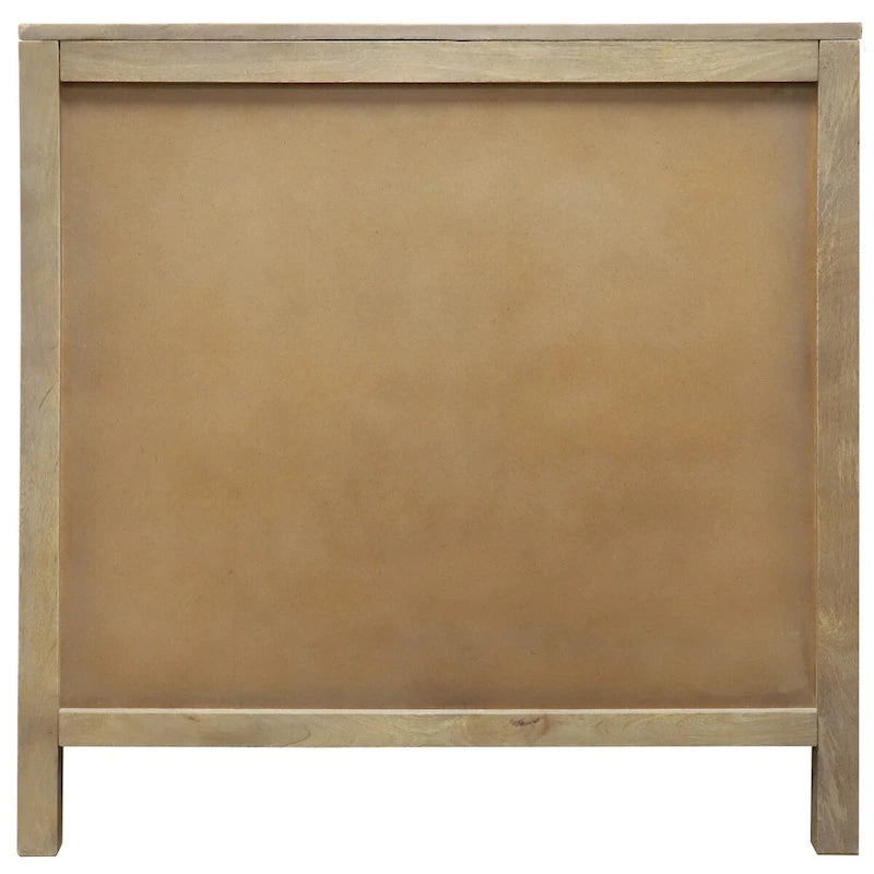 Meuble d'appoint de rangement en bois de manguier gris cendré à double porte avec poignées dorées