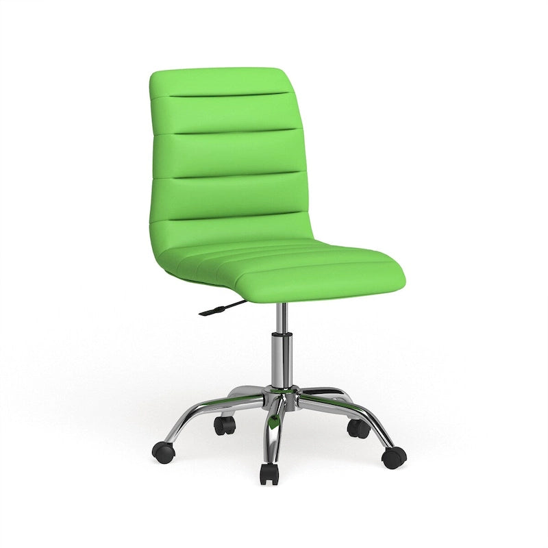 Chaise de bureau sans accoudoirs à dossier mi-haut, revêtement en vinyle, hauteur réglable et roulettes