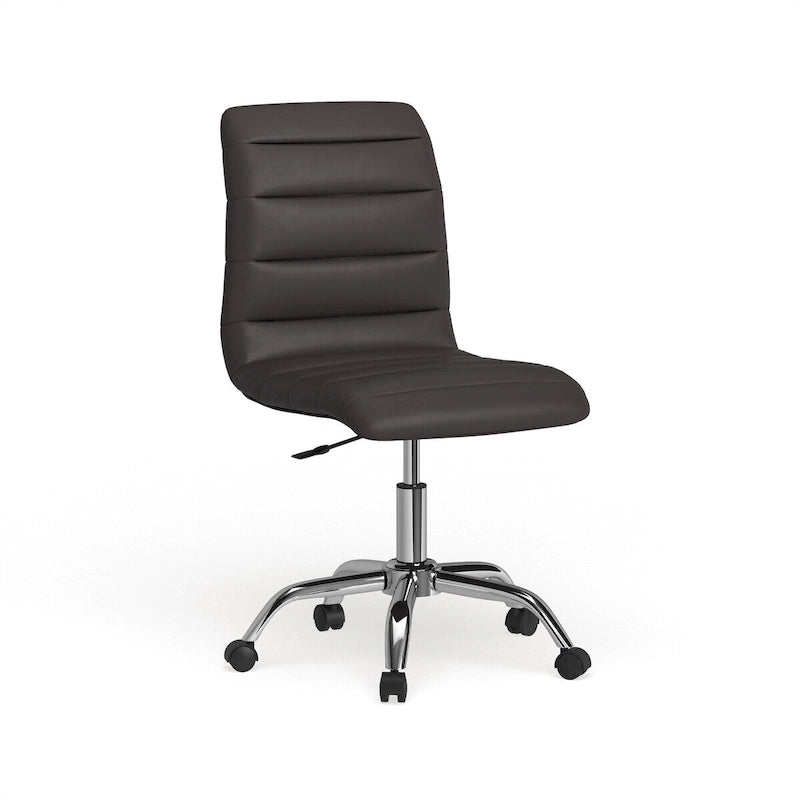 Chaise de bureau sans accoudoirs à dossier mi-haut, revêtement en vinyle, hauteur réglable et roulettes