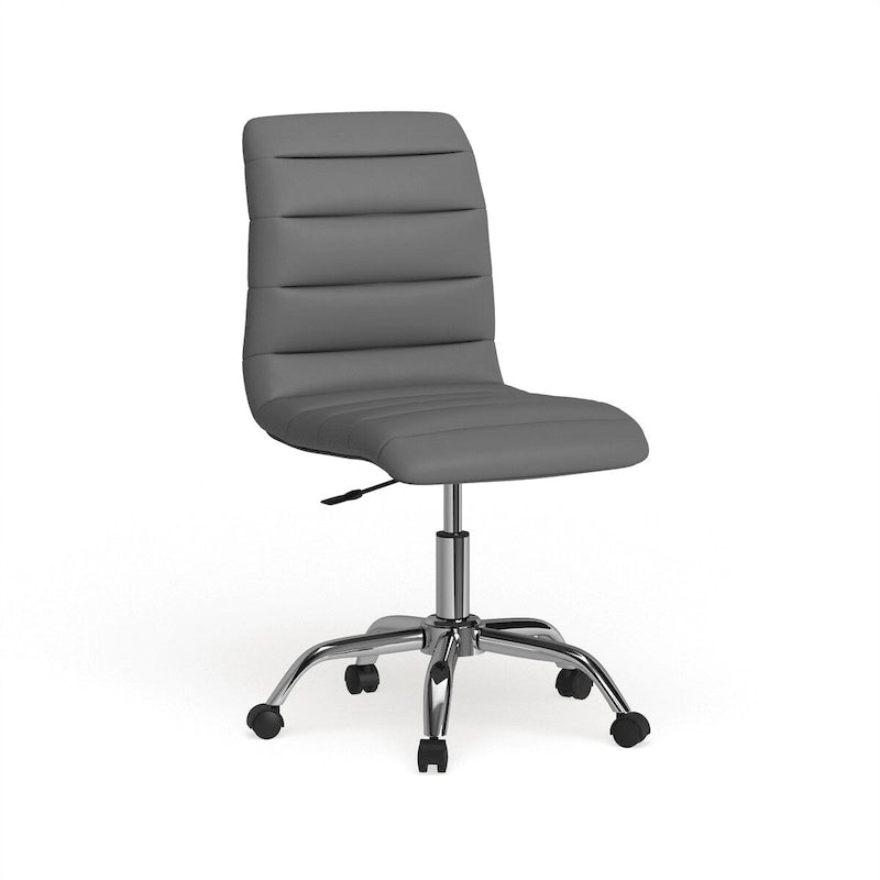 Chaise de bureau sans accoudoirs à dossier mi-haut, revêtement en vinyle, hauteur réglable et roulettes