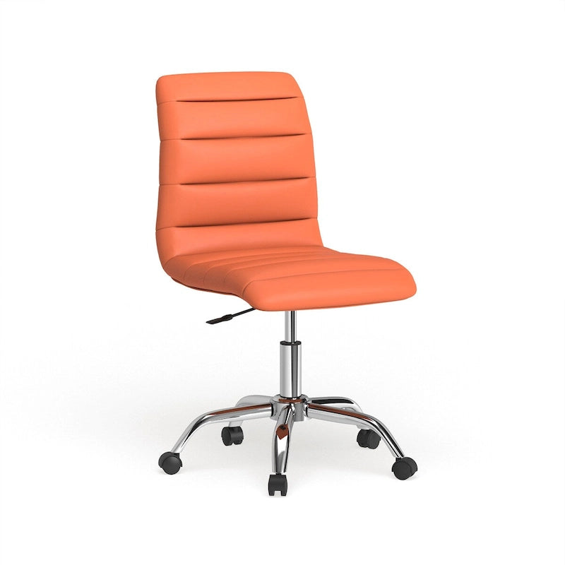 Chaise de bureau sans accoudoirs à dossier mi-haut, revêtement en vinyle, hauteur réglable et roulettes