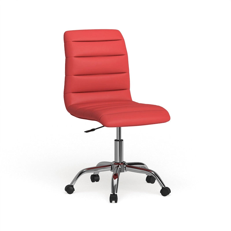 Chaise de bureau sans accoudoirs à dossier mi-haut, revêtement en vinyle, hauteur réglable et roulettes