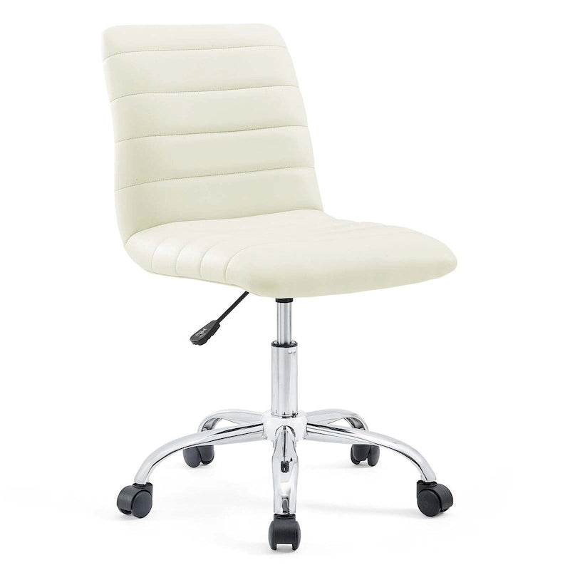 Chaise de bureau sans accoudoirs à dossier mi-haut, revêtement en vinyle, hauteur réglable et roulettes
