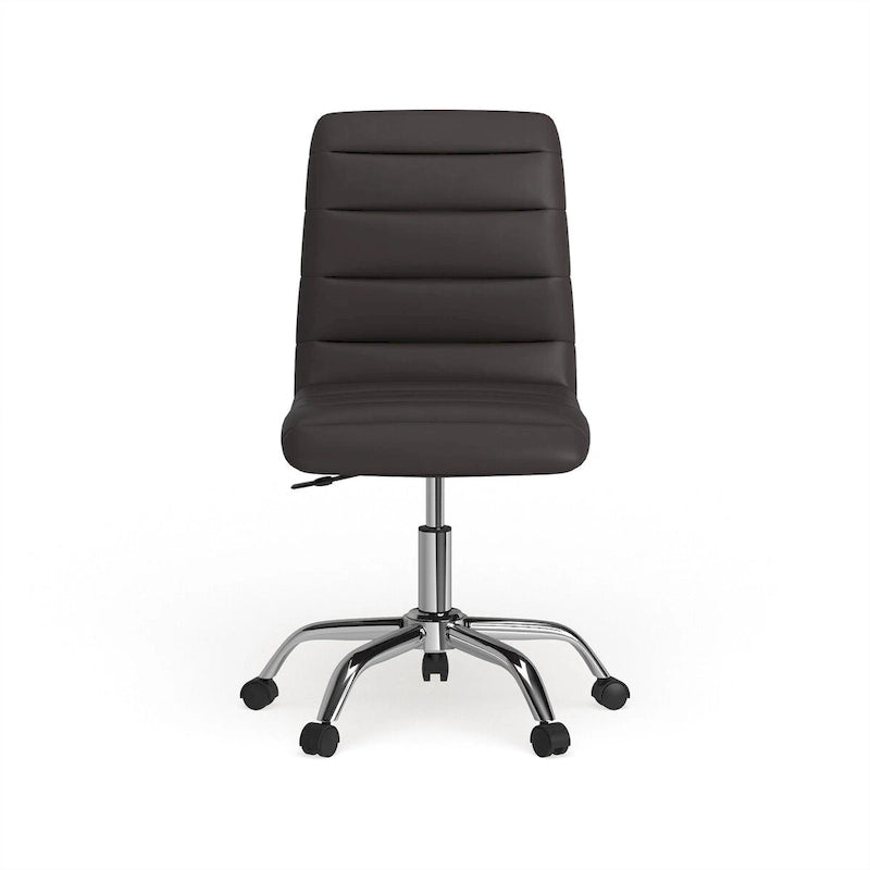 Chaise de bureau sans accoudoirs à dossier mi-haut, revêtement en vinyle, hauteur réglable et roulettes