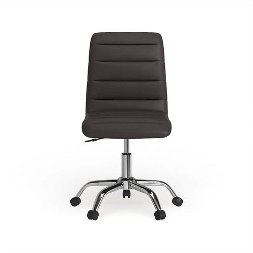 Chaise de bureau sans accoudoirs à dossier mi-haut, revêtement en vinyle, hauteur réglable et roulettes