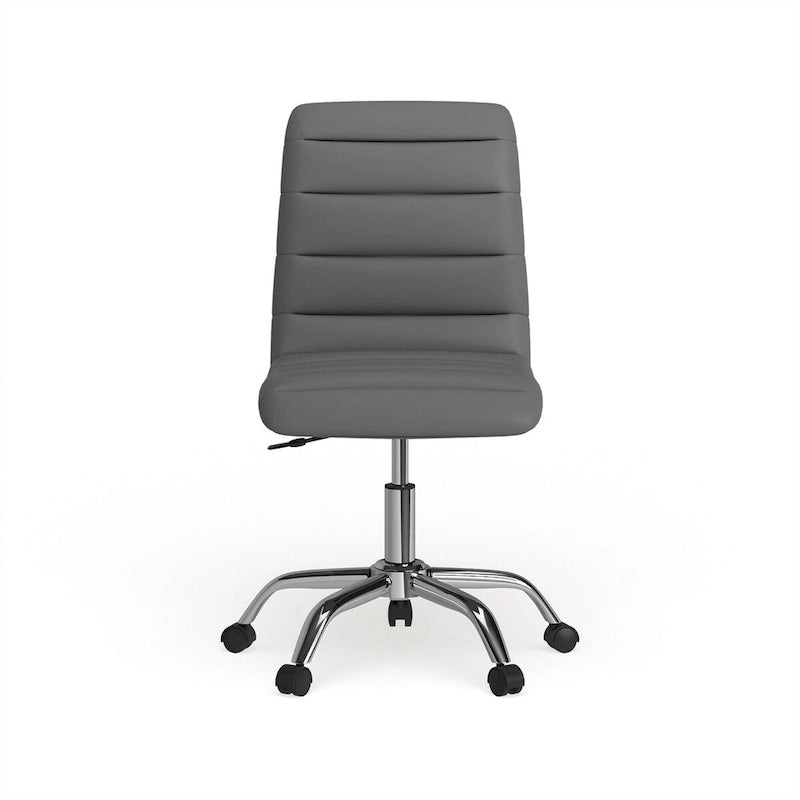 Chaise de bureau sans accoudoirs à dossier mi-haut, revêtement en vinyle, hauteur réglable et roulettes