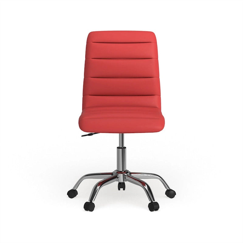 Chaise de bureau sans accoudoirs à dossier mi-haut, revêtement en vinyle, hauteur réglable et roulettes