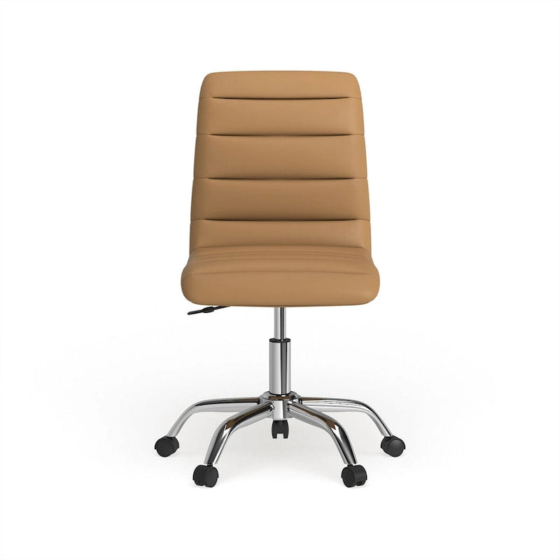 Chaise de bureau sans accoudoirs à dossier mi-haut, revêtement en vinyle, hauteur réglable et roulettes