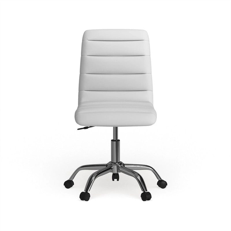 Chaise de bureau sans accoudoirs à dossier mi-haut, revêtement en vinyle, hauteur réglable et roulettes