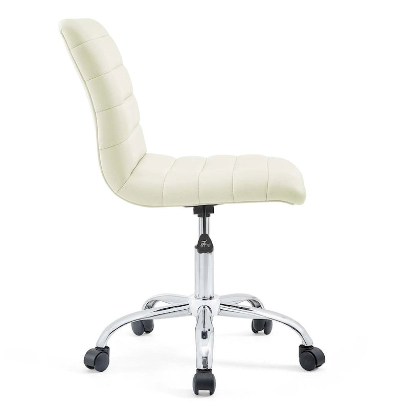 Chaise de bureau sans accoudoirs à dossier mi-haut, revêtement en vinyle, hauteur réglable et roulettes