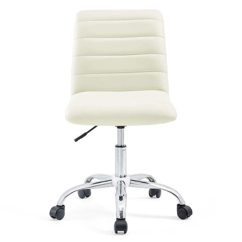 Chaise de bureau sans accoudoirs à dossier mi-haut, revêtement en vinyle, hauteur réglable et roulettes
