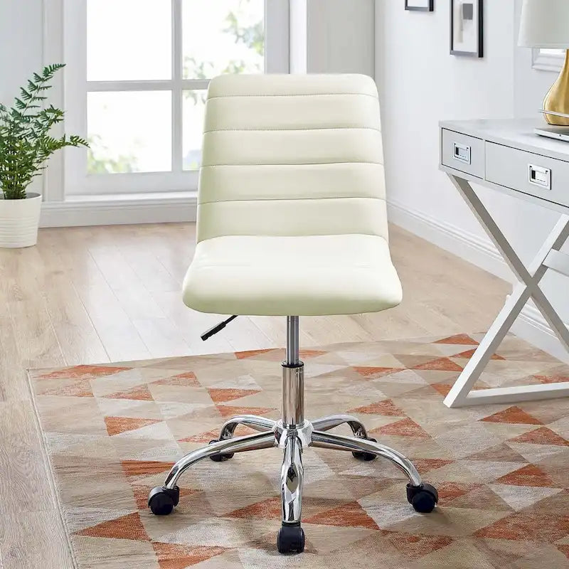 Chaise de bureau sans accoudoirs à dossier mi-haut, revêtement en vinyle, hauteur réglable et roulettes