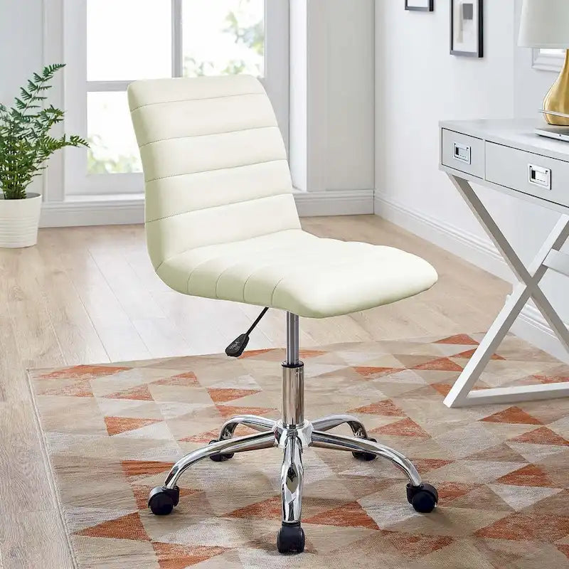 Chaise de bureau sans accoudoirs à dossier mi-haut, revêtement en vinyle, hauteur réglable et roulettes