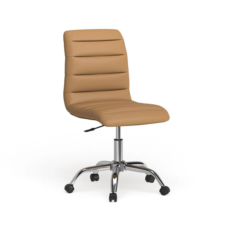 Chaise de bureau sans accoudoirs à dossier mi-haut, revêtement en vinyle, hauteur réglable et roulettes
