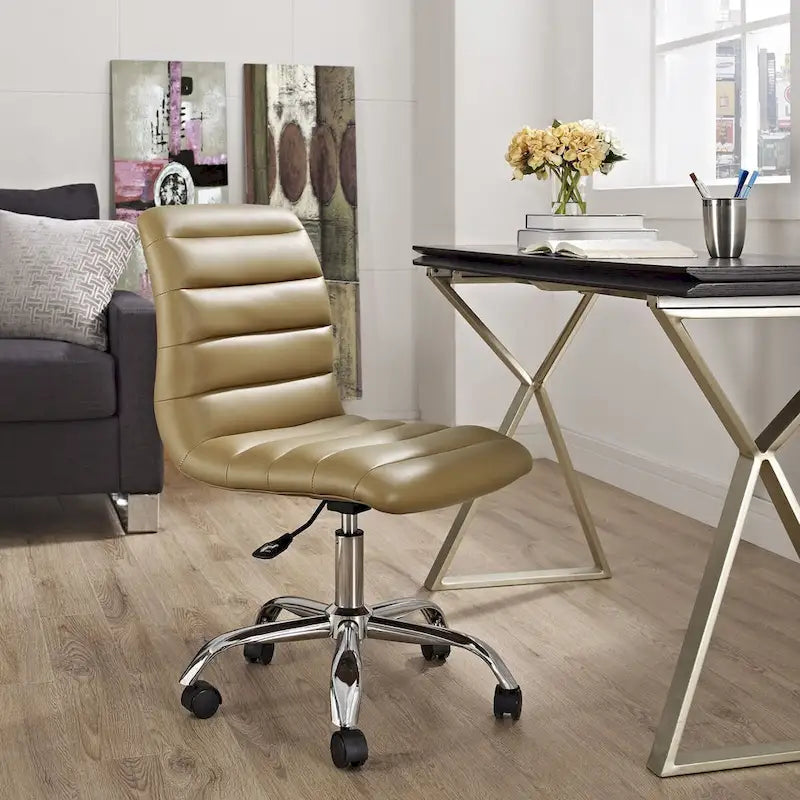 Chaise de bureau sans accoudoirs à dossier mi-haut, revêtement en vinyle, hauteur réglable et roulettes