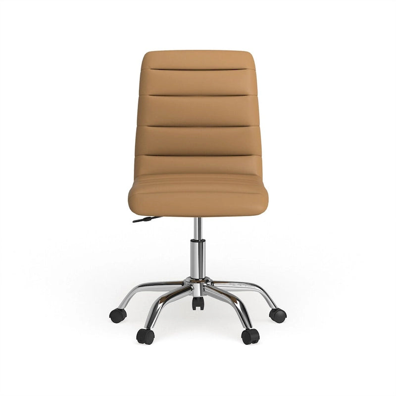 Chaise de bureau sans accoudoirs à dossier mi-haut, revêtement en vinyle, hauteur réglable et roulettes