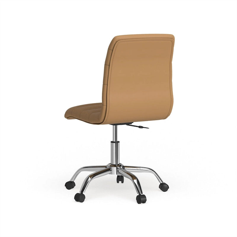 Chaise de bureau sans accoudoirs à dossier mi-haut, revêtement en vinyle, hauteur réglable et roulettes