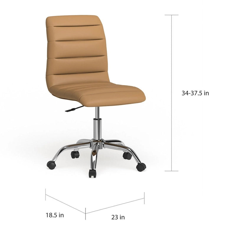 Chaise de bureau sans accoudoirs à dossier mi-haut, revêtement en vinyle, hauteur réglable et roulettes