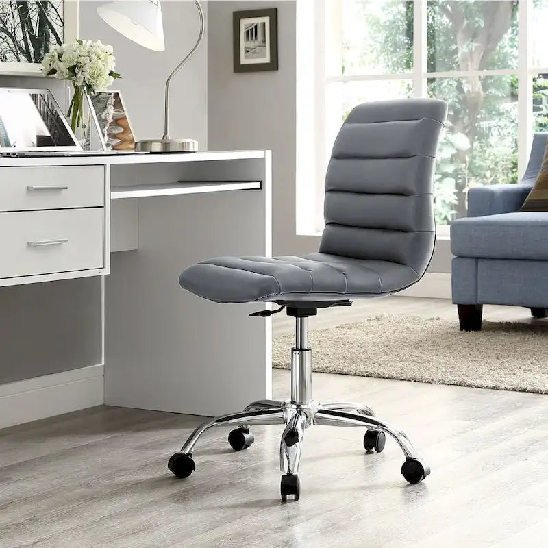 Chaise de bureau sans accoudoirs à dossier mi-haut, revêtement en vinyle, hauteur réglable et roulettes