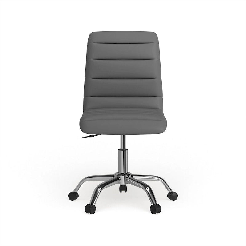 Chaise de bureau sans accoudoirs à dossier mi-haut, revêtement en vinyle, hauteur réglable et roulettes