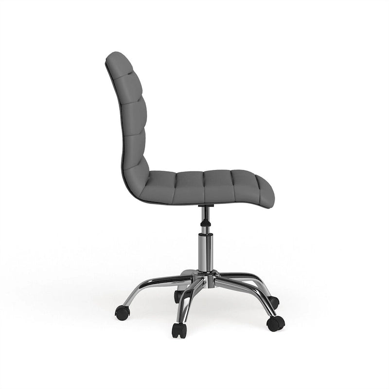 Chaise de bureau sans accoudoirs à dossier mi-haut, revêtement en vinyle, hauteur réglable et roulettes